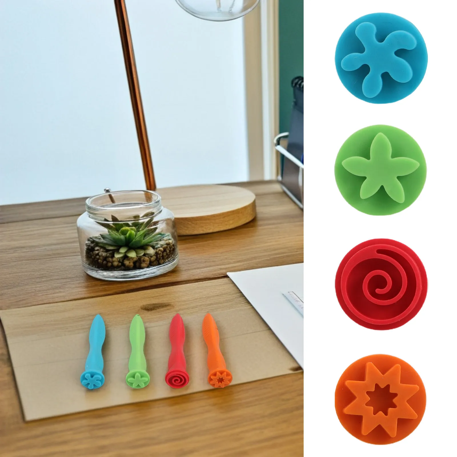 4Pcs Children's Rubber Handle Flower Stamps Creative Craft Drawing Tools Floral Stamp Set for Kids Art Projects