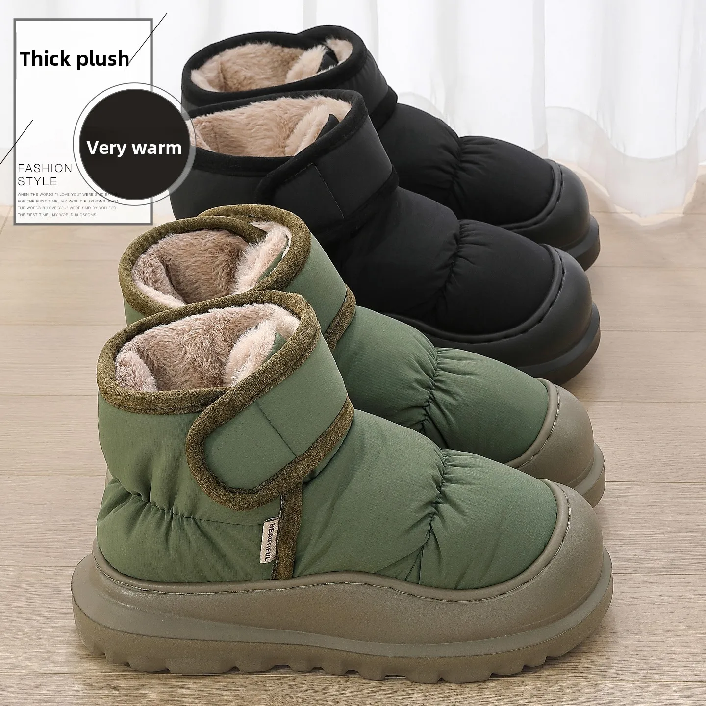 Waterproof Thickened High-Top Cotton Slippers Men's Winter Indoor Outdoor Wear Fleece-Lined Slip-Resistant Warm Booties