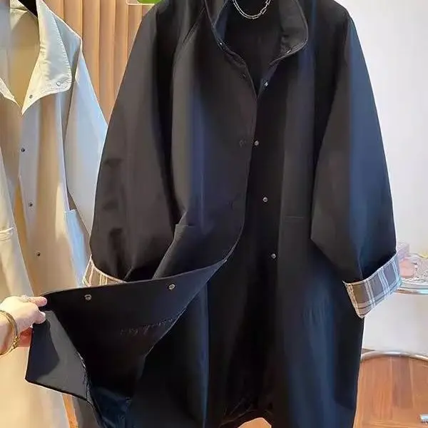 Premium stand-up collar medium and long trench coat light and thin coat spring and autumn new loose high-end British coat