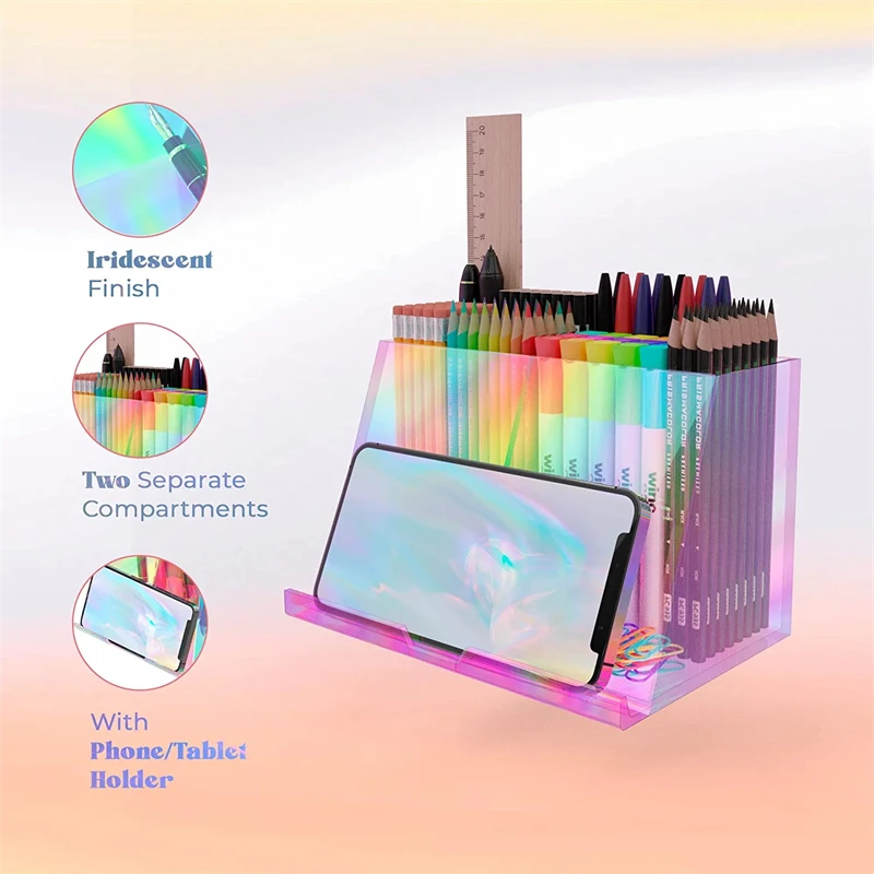 Creative Acrylic Office Desk Storage Box And Pen Holder Rainbow Office Desk Storage Rack Tablet PC Stand Storage Box