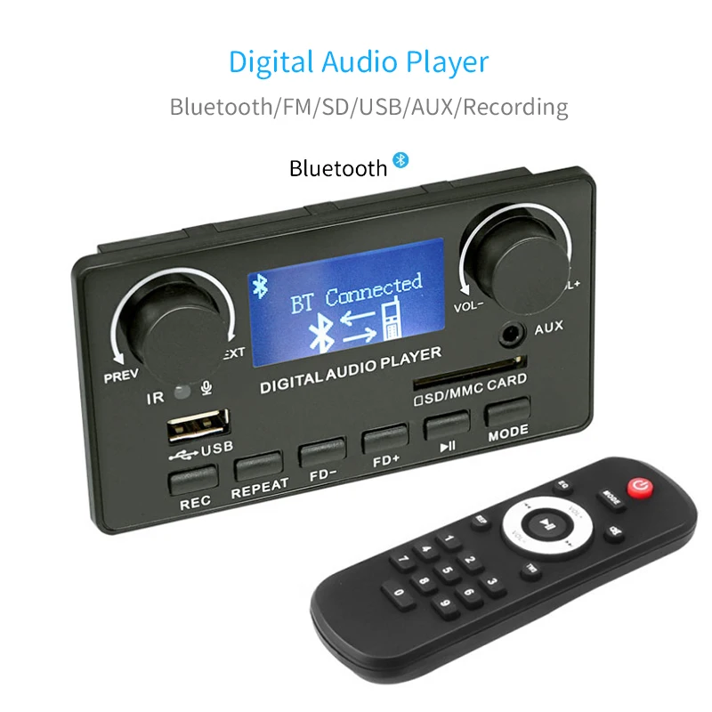 UNISIAN LCD MP3 Player Bluetooth Calling Recording Digital Audio Decoder Board With FM AUX USB SD For DIY Home CAR Amplifier