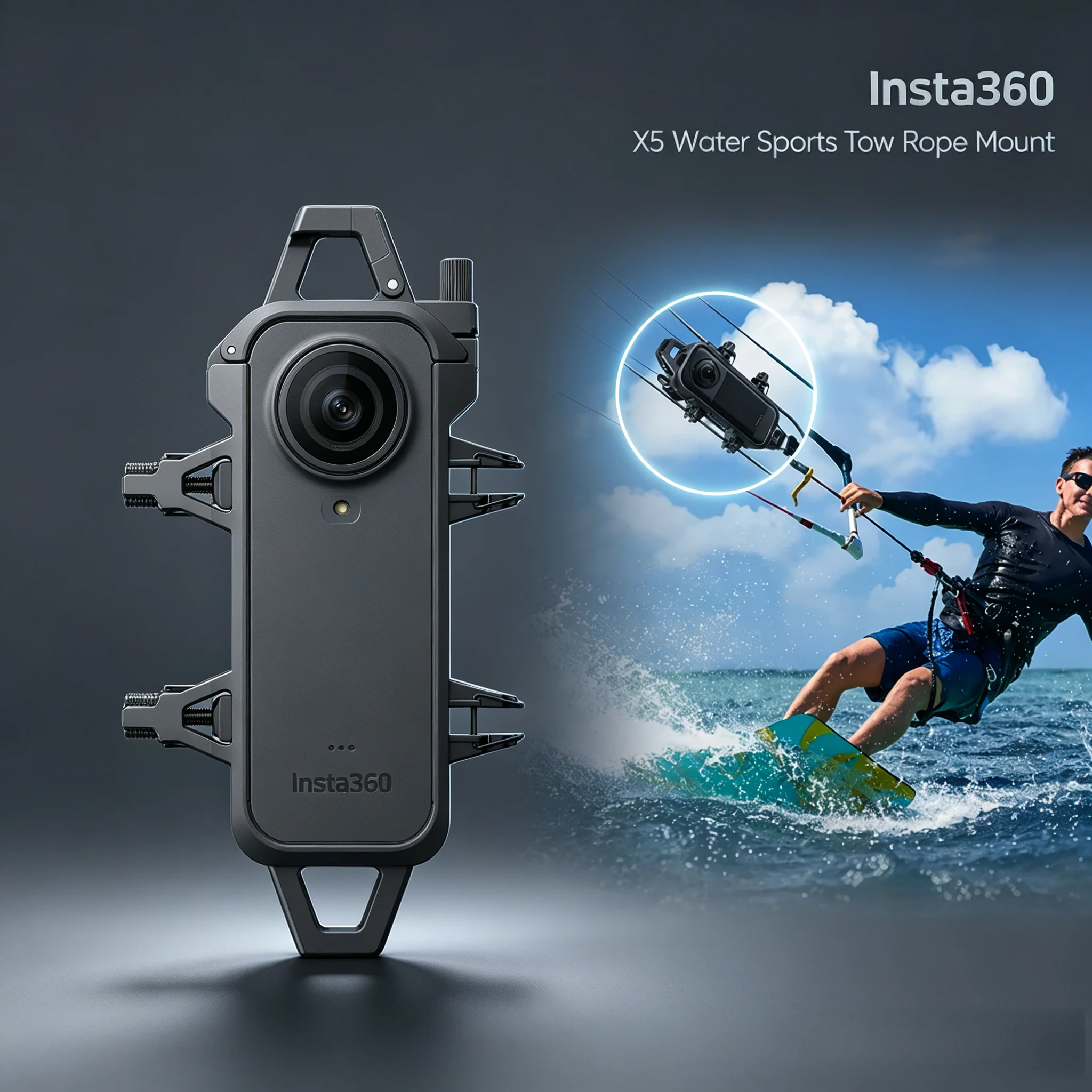 Support de vue à la troisième personne, pour Insta360 X5, support stable invisible pour corde de remorquage, compatible avec corde de sports nautiques de 1 à 8 mm