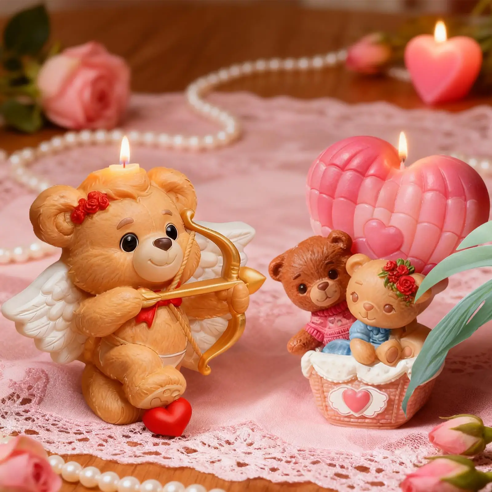 

Candle Molds 2 Pieces Cartoon Casting Mould 3D Stereo Bear Shape Silicone Candle Molds For Dating DIY Holidays Wedding Birthday