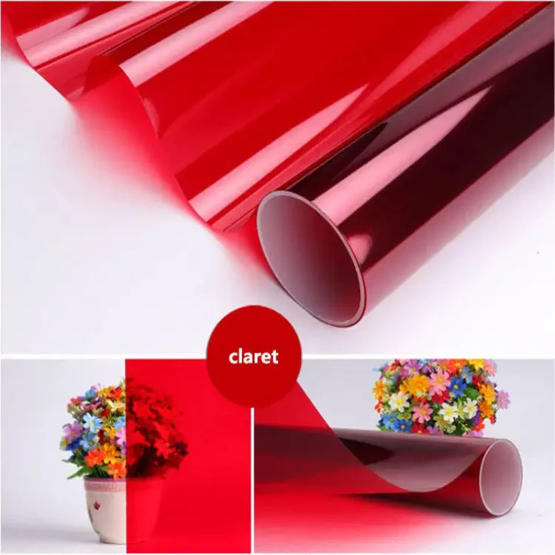 Vermelho animal de estimação decorativo colorido transpant vidro auto-adesivo decorativo janela solar proteção uv filme resistente ao calor para construção