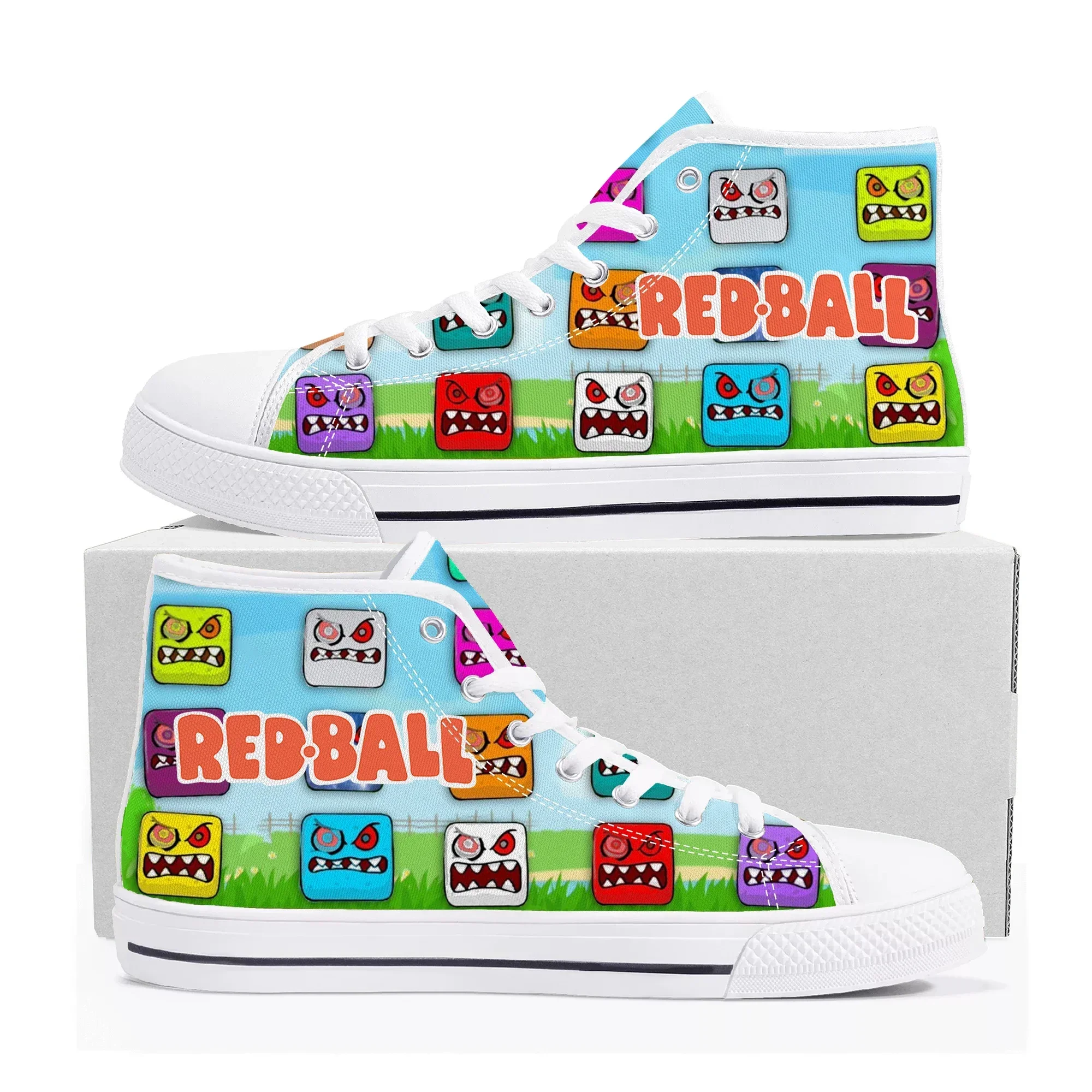 

Red Ball High Top Sneakers Hot Cartoon Game Mens Womens Teenager High Quality Fashion Canvas Shoes Casual Tailor Made Sneaker