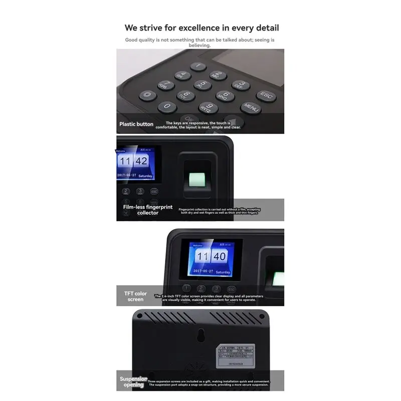 B68C Biometric Fingerprint Clock Recorder Time Attendance System Employee Recognition Recording Device Machine US Plug