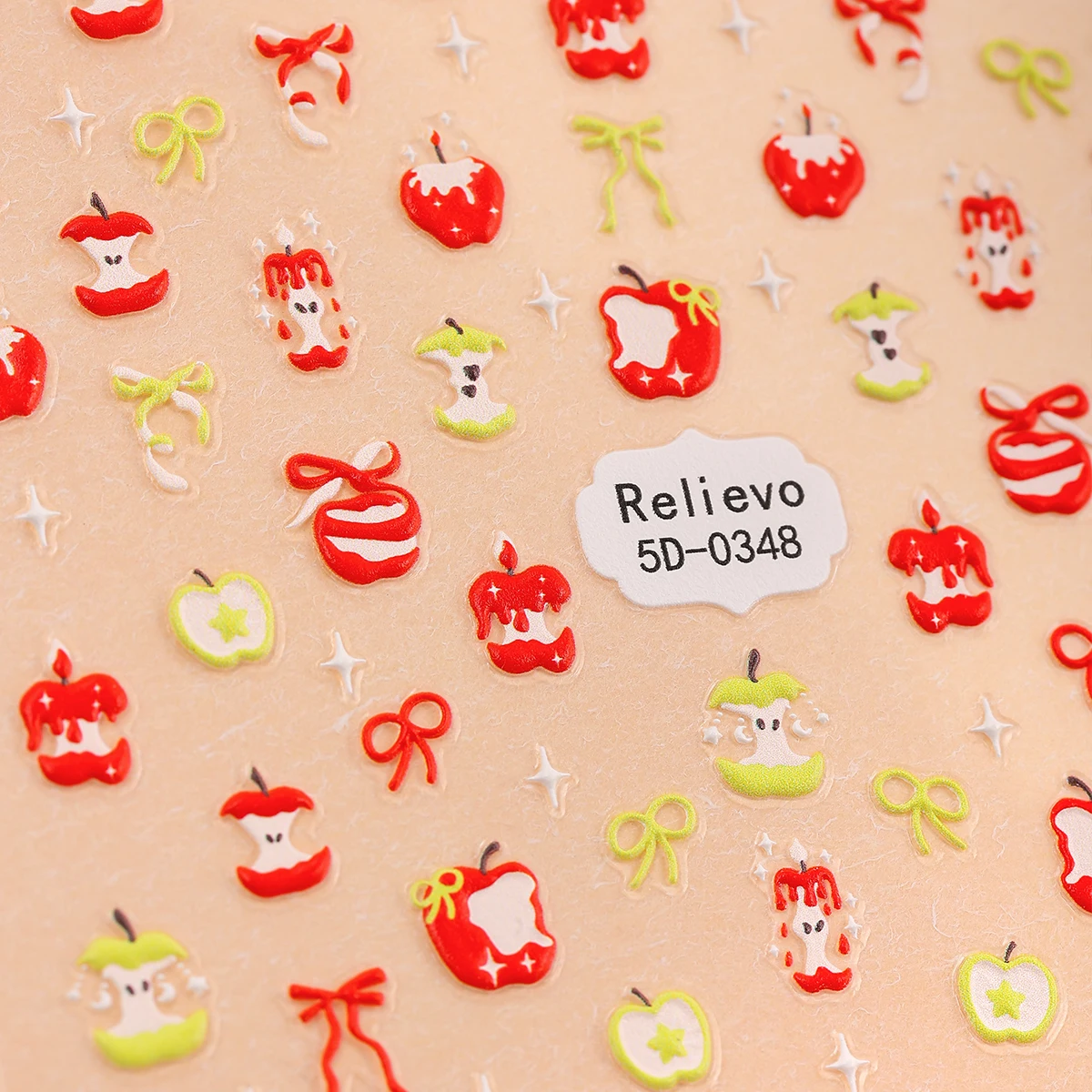 2 Stück 5D Obst Dessert Nail Art Aufkleber Apfel Erdbeere Kirsche Kuchen Eis selbstklebende Nagelaufkleber für Nägel DIY Maniküre