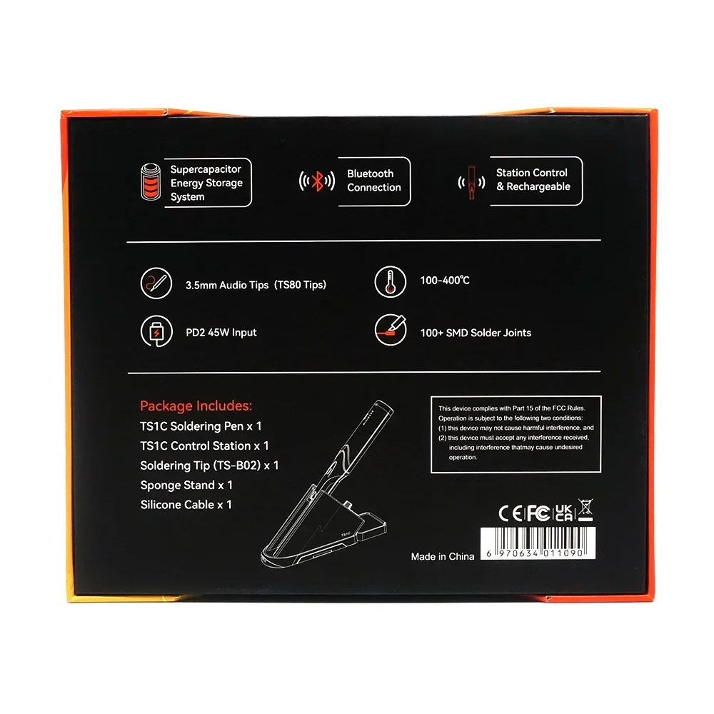 MINIWARE Cordless Soldering Station TS1C 45W Mini Digital Electric Soldering Iron Super Capacitor Powered Rework SMD Bluetooth