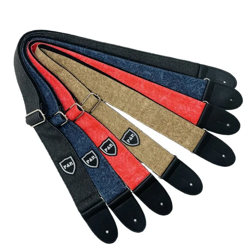 PP Guitar Strap Retro Denim Cotton Bakelite Universal Guitar Strap Folk Guitar Strap High Quality