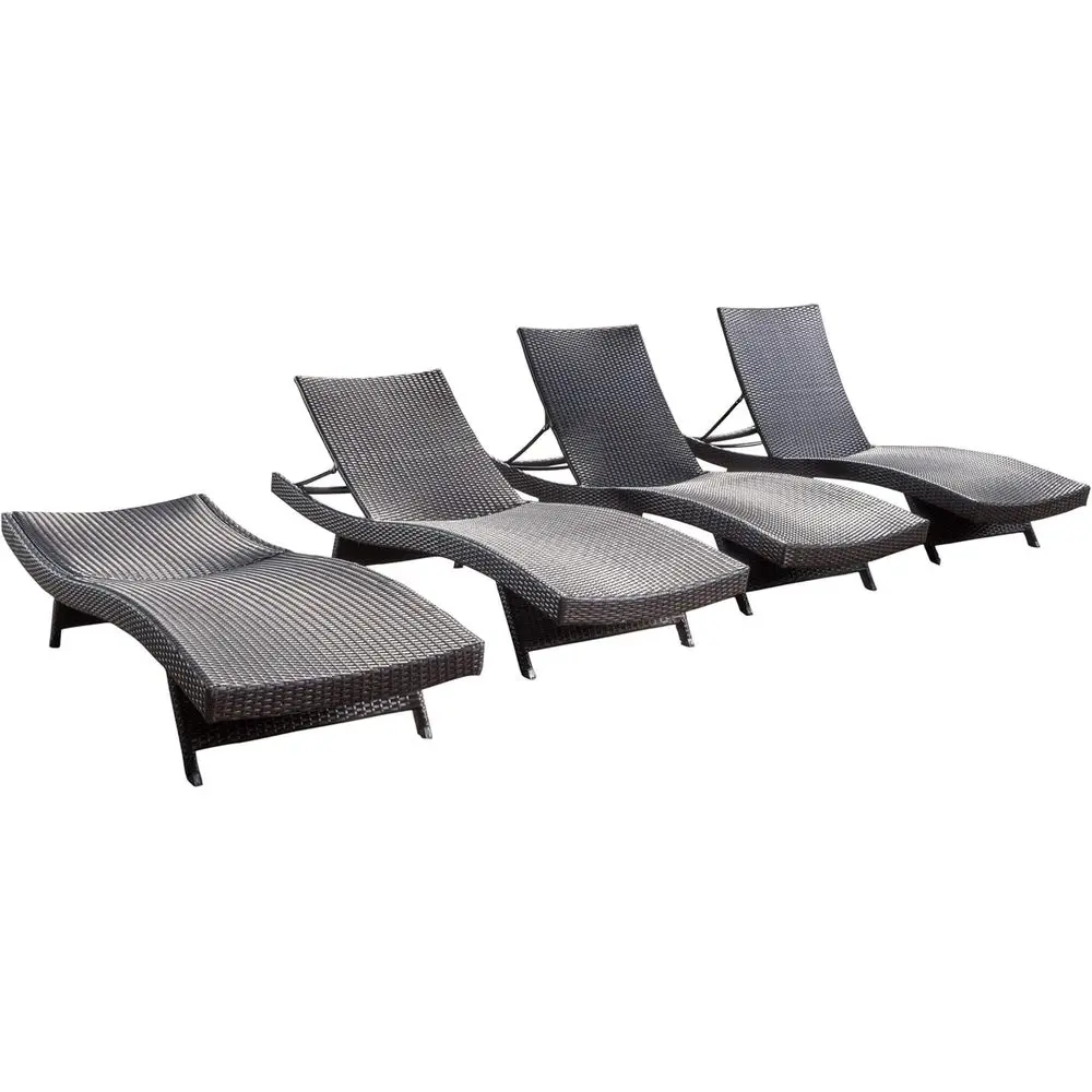 

Adjustable Outdoor Wicker Chaise Lounge Set, 4 Pieces, Multi-Brown