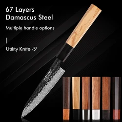 TURWHO 5-inch Hand Forged Kitchen Utility Knife Damascus Steel Chef Knives Sharp Vegetable Fruit Paring Japanese Cooking Tools