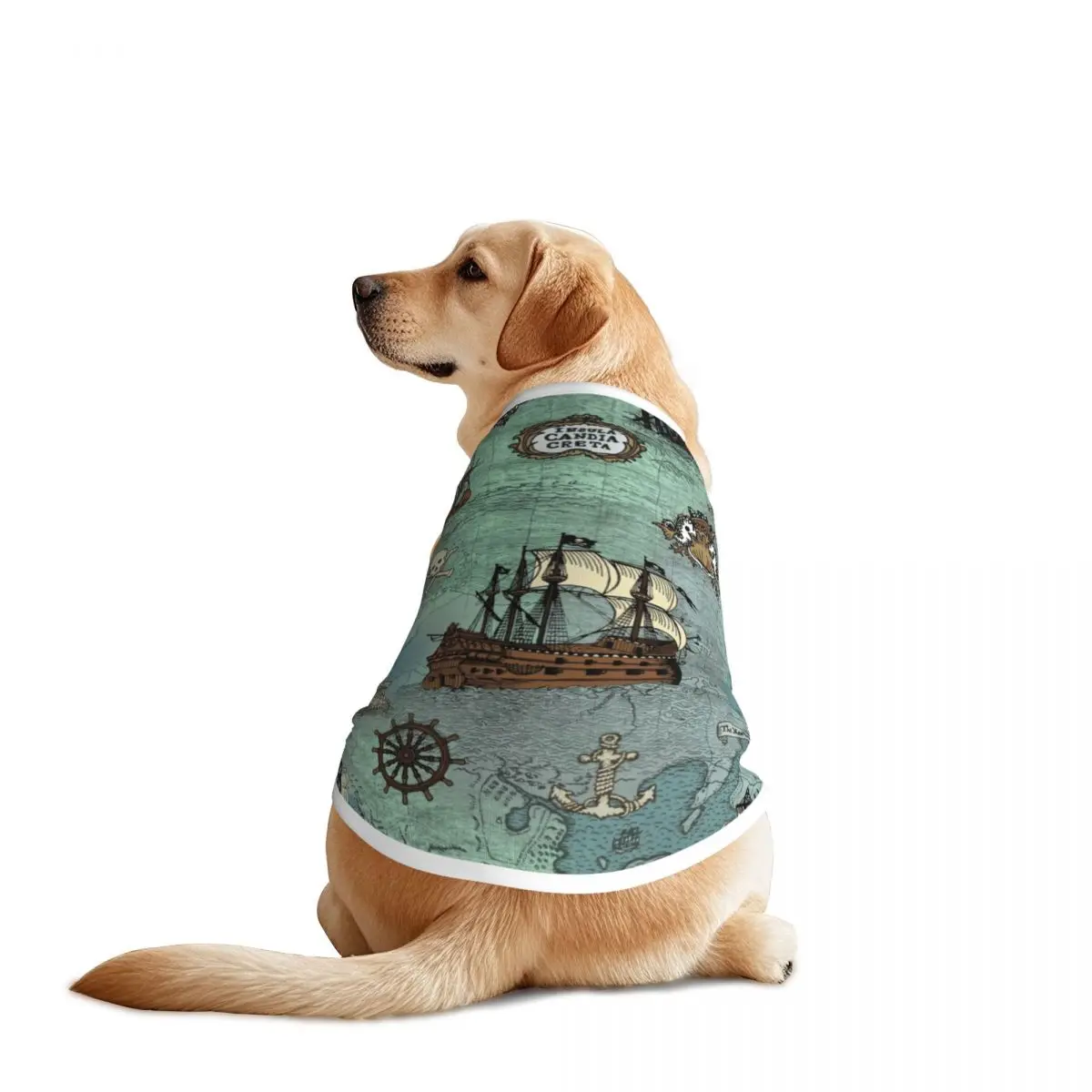 Pirate Map Nautical Sea Print Pet Vests Jacket Breathable Skull Sailor Large Dog Clothes Decor For Costume Supplies