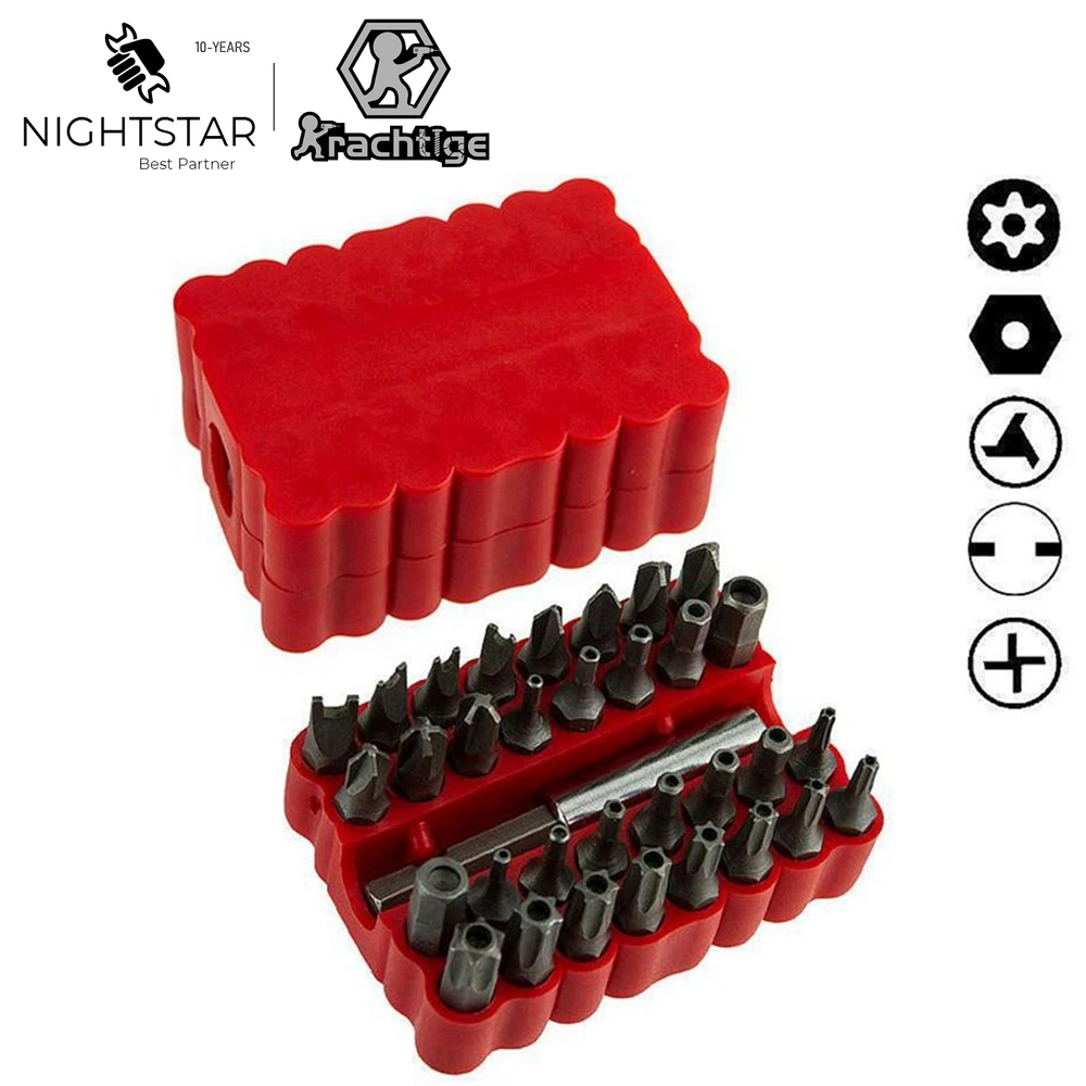 33Pcs Screwdriver Tamper Proof Security Bits Set with Magnetic Extension Bit Holder Torx Hex Star Spanner woodworking Tools