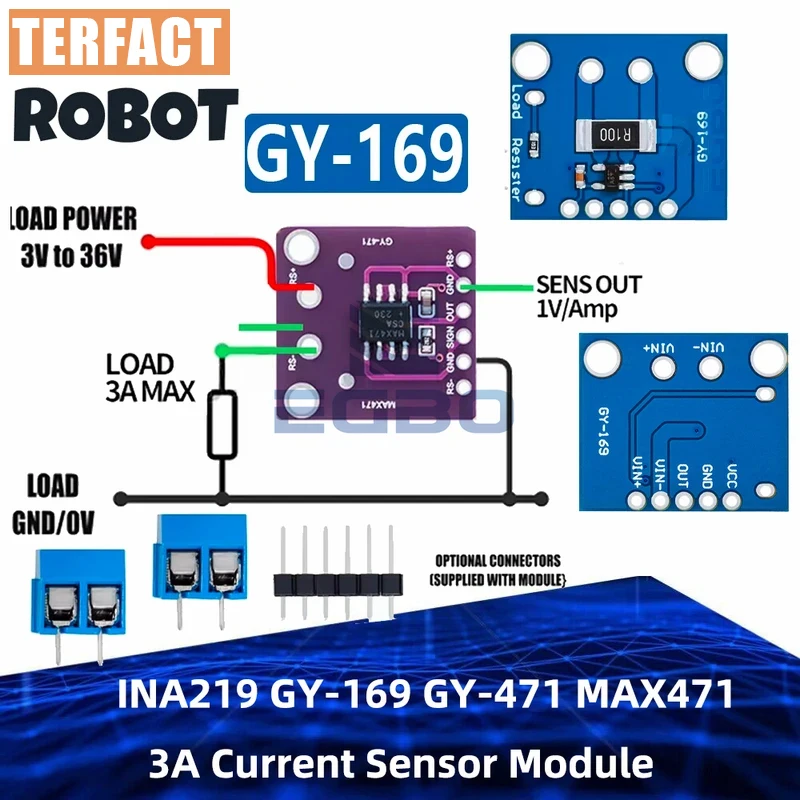 INA219 GY-169 GY-471 MAX471 3A Current Sensor Module Consumption Current Detection Module for Arduino DC 0-30V