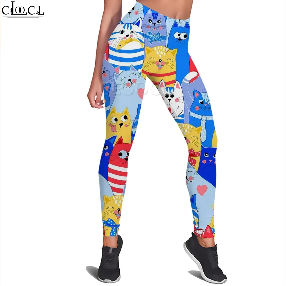 CLOOCL Women Legging Joy Cartoon Kitten Pattern 3D Printed Trousers for Female Workout Push Up Jogging High Waist Elastic Pants