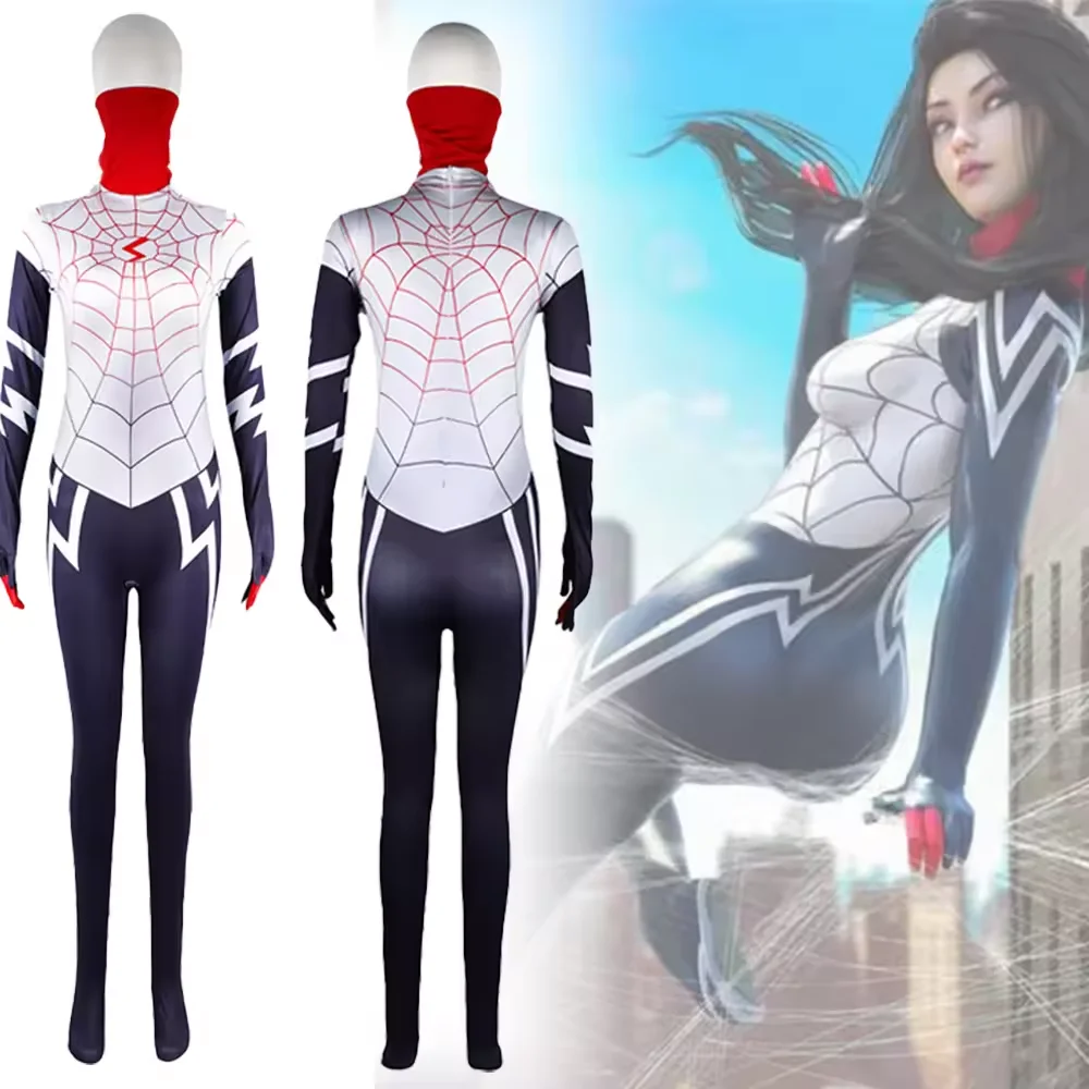 

Удивительный паук-Синди Мун, боди для косплея, шелковый костюм супергероя, комбинезон для ролевых игр, красная маска, фантазийная одежда на Хэллоуин
