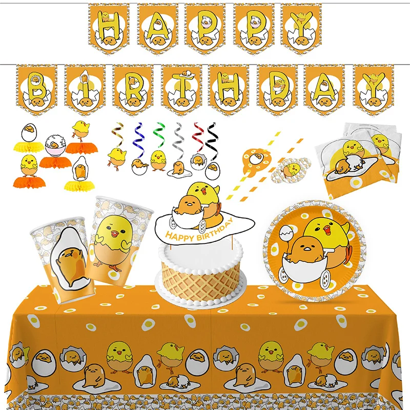 Cute Gudetama: An Eggcellent Adventure Cup Plate Cupcake Banner Birthday Party Communion Disposable Baby Shower Decorate Supplie