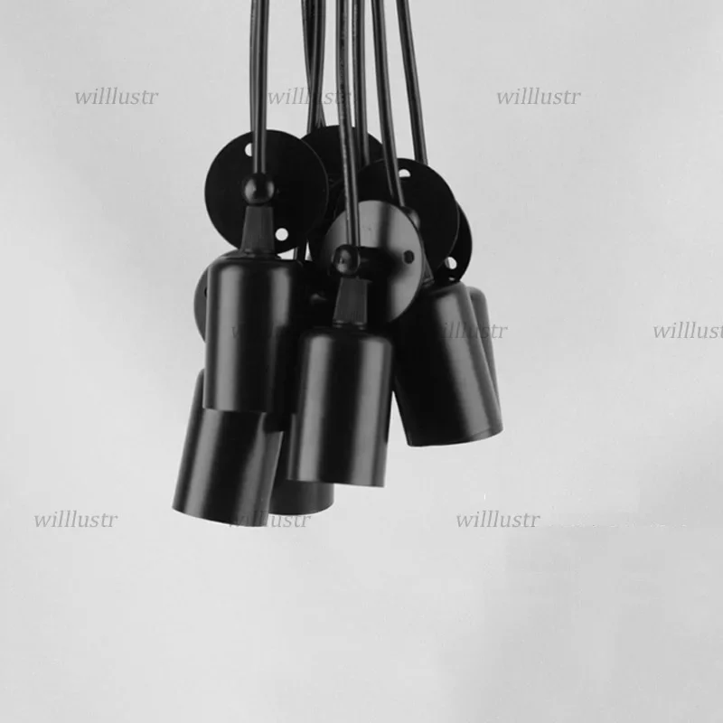 Industrial Cable Pendant Lamp Creative Black White Cord Hanging Light Hotel Office Cafe Bar Spider Suspension Ceiling Chandelier