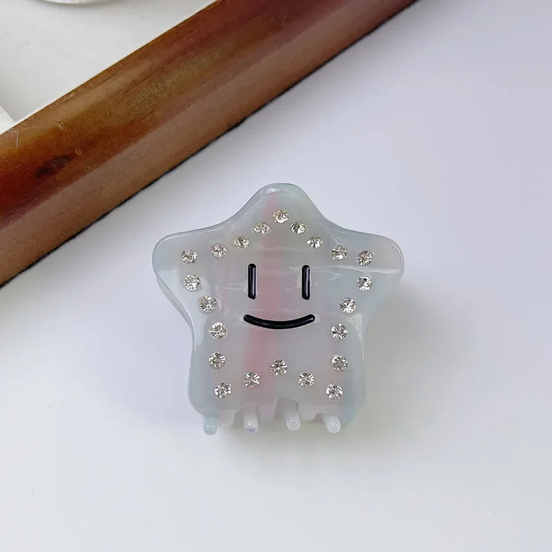 New Five-Pointed Star Acetate Hair Clips Funny Sense Star Smiley Hair Claw Rhinestone Broken Hairpin Shark Accessories For Women