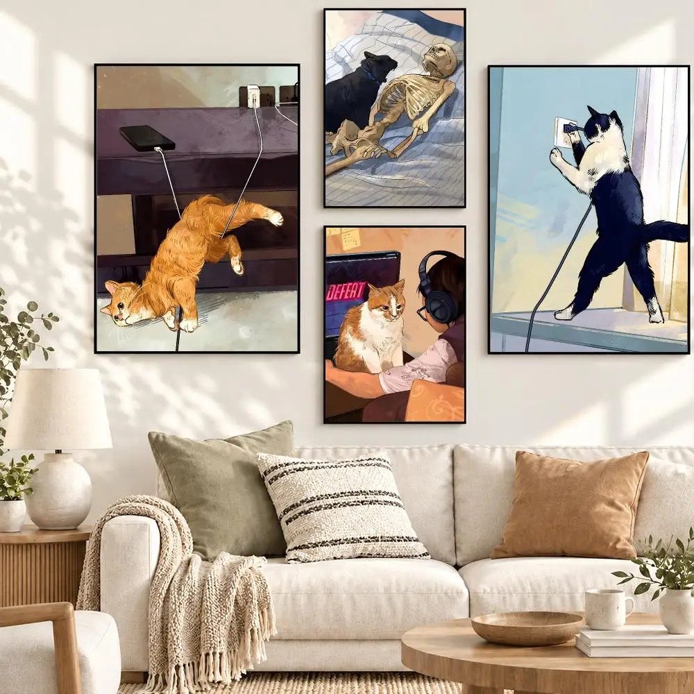 Mischievous cat Playful Naughty Black Cat Cartoon Funny Poster Decorative art prints for the home, holiday gifts, unframed