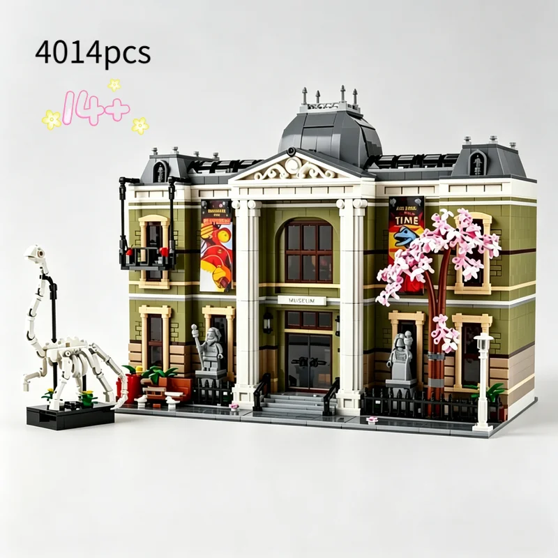 In Stock 4014pcs Architectural Street View Model Puzzle Natural History Museum Building Block Bricks For Birthday Festival Gifts