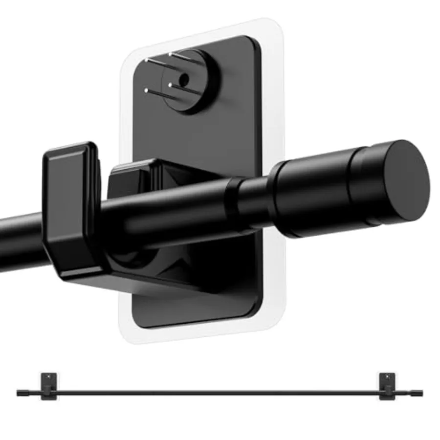 2 Pack 2.0 Upgraded No-Drill Curtain Rod for Windows 48-84 Inch Renter-Friendly Adhesive and Pin-Nail Mount, 5/8" Adjustable Ro