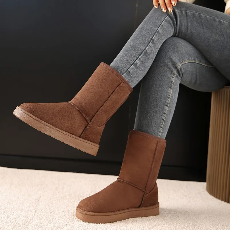 Stivali Invernali Donna In Pelle Con Gamba Larga - Design Elegante Con Risvolto E Fibbia, Punta Affilata, Per Autunno/inverno