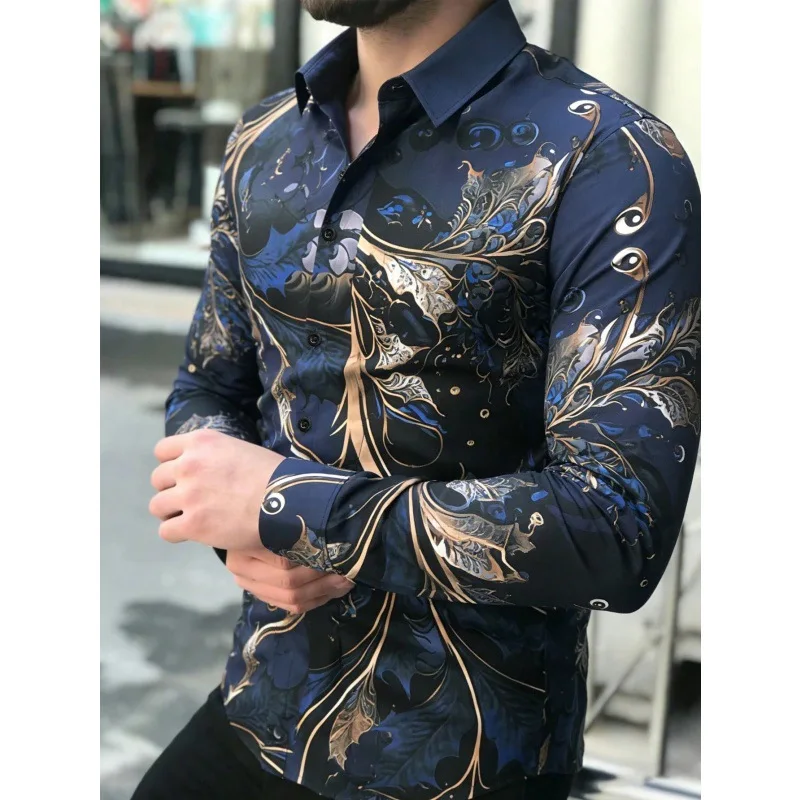 Men's Vintage 3D Printed Long Sleeve Button Down Shirts Turn Collar Casual Streetwear Hawaiian Beach Camisa Masculina Blouse