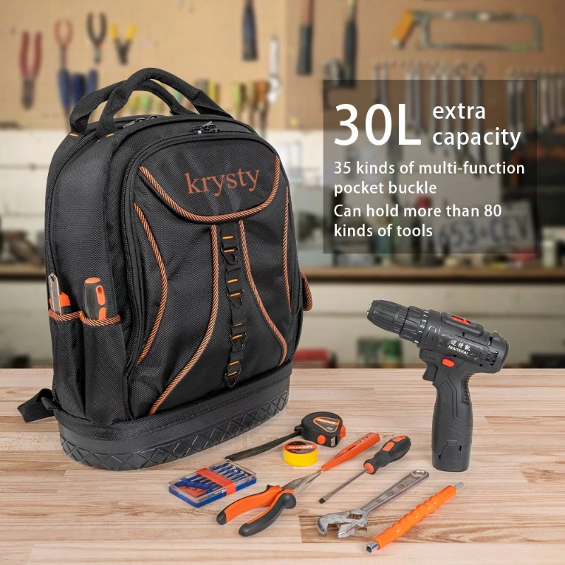 Oxford Cloth Tool Bag Large Capacity Tool Storage Bag Plastic Bottom Waterproof Backpack Worker Specific Hardware Organize Bags