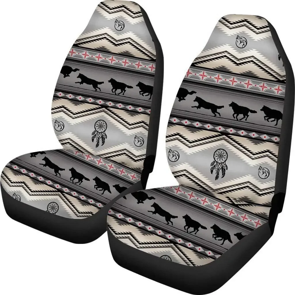 Durable Car Seat Covers 2 Pcs Vintage Boho Tribal Wolf Pattern Vehicle High Back Seat Protectotion Cars Accessory