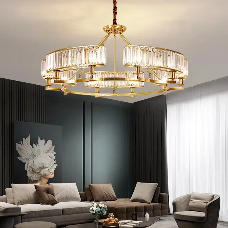 

Modern Crystal Pendant Light Copper Luxury Golden Hanging Lamp LED Round Chandelier Living Room Dining Table Kitchen Main Lights