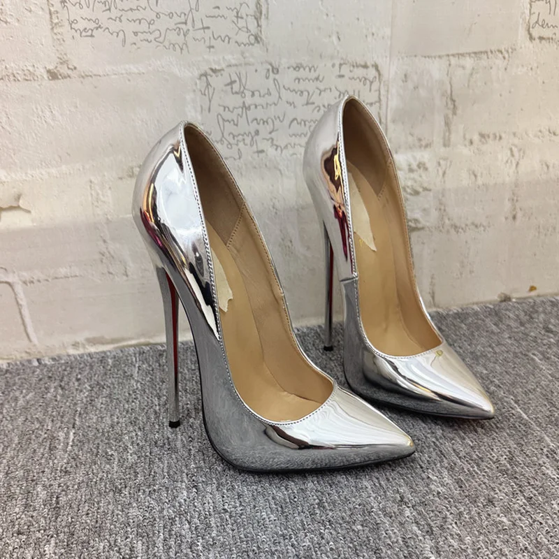 FHC 2024 New Design 16cm Mirror vamp High Heels,Women Pumps,Sexy Satge Show Shoes,Pointed Toe,Slip On,Silver,Dropship