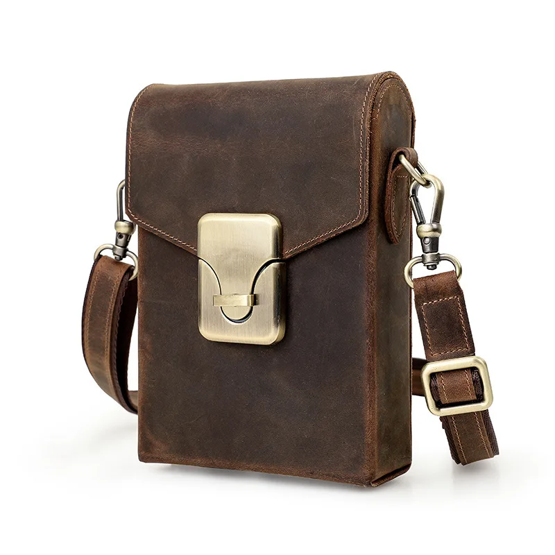 Vintage Crazy Horse Leather Phone Bag Handmade Single Should