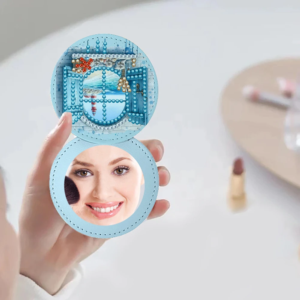 مرآة مكياج صغيرة من Diamond Art خفيفة الوزن ولامعة من الكريستال، مرآة مستحضرات التجميل المحمولة للسفر في الهواء الطلق والمشي لمسافات طويلة والنزهة