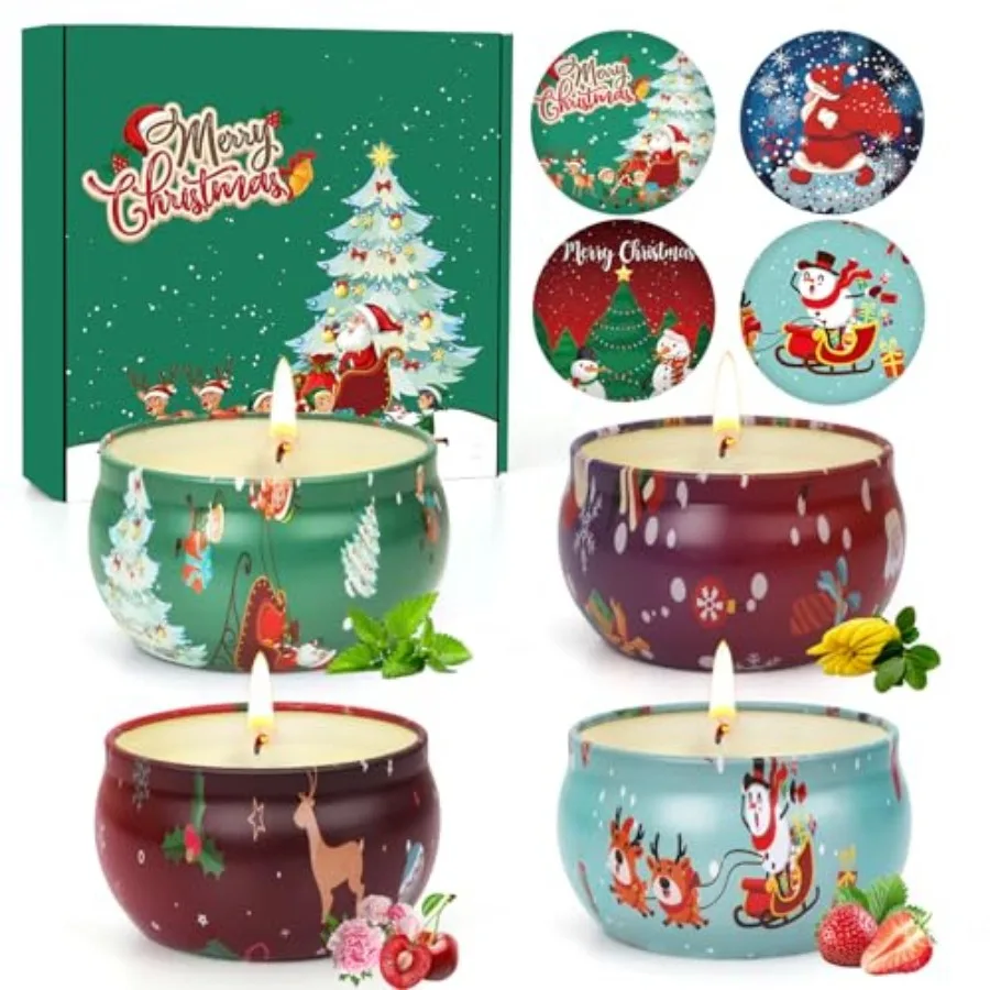 Christmas Candles Set, Christmas Scented Candle Gifts for Women, 4 Pack Small Aromatherapy Candle for Home Scented, Stocking St
