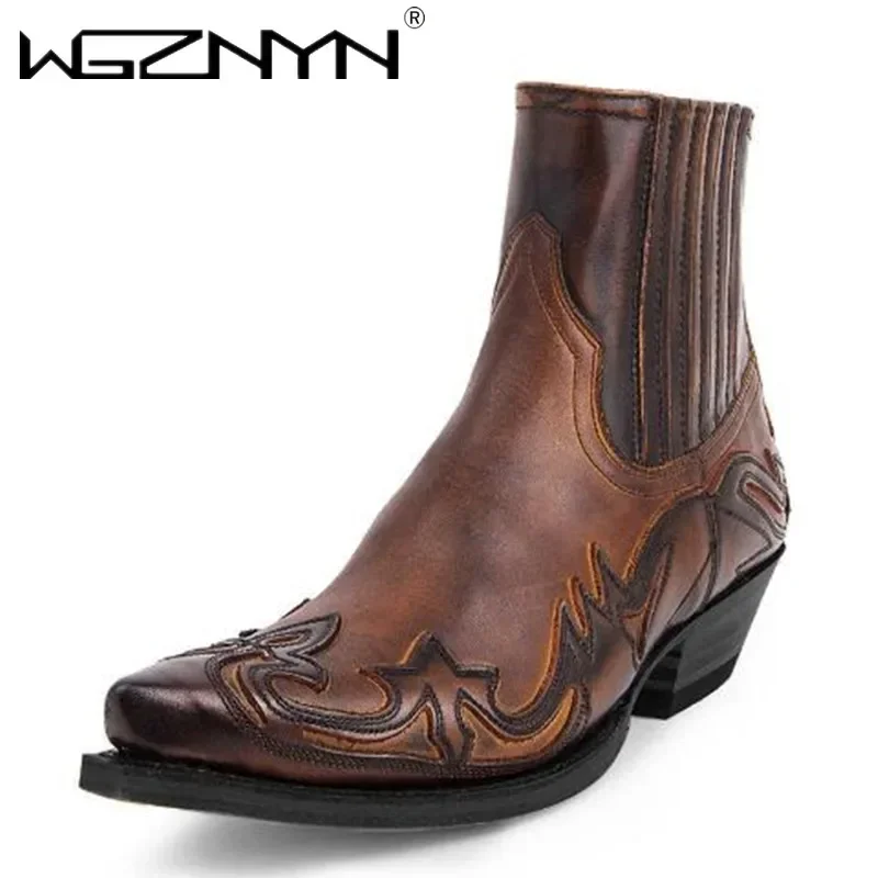 

Новые мужские ботинки, мужские ботильоны на танкетке ручной работы, ковбойские сапоги в стиле вестерн, мужская кожаная обувь унисекс, износостойкая римская обувь 2025 г.