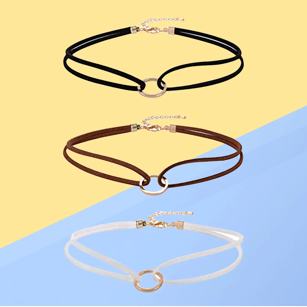 

3pcs Gothic Circle Pendants Necklace Women Chocker Necklace Collars (Black, White and Brown Rope)