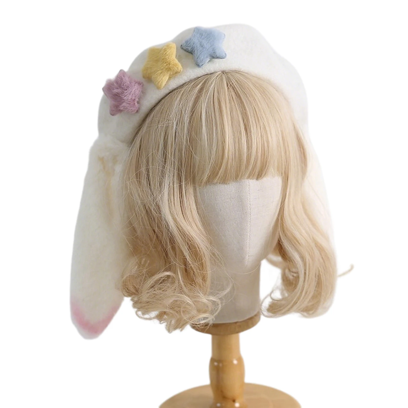 

Women Girls Kawaii Cartoon Rabbit Bunny Ear Lolita Beret Hat with Detachable Star Vintage Lolita Cosplay Wool Cap Beanie Hat