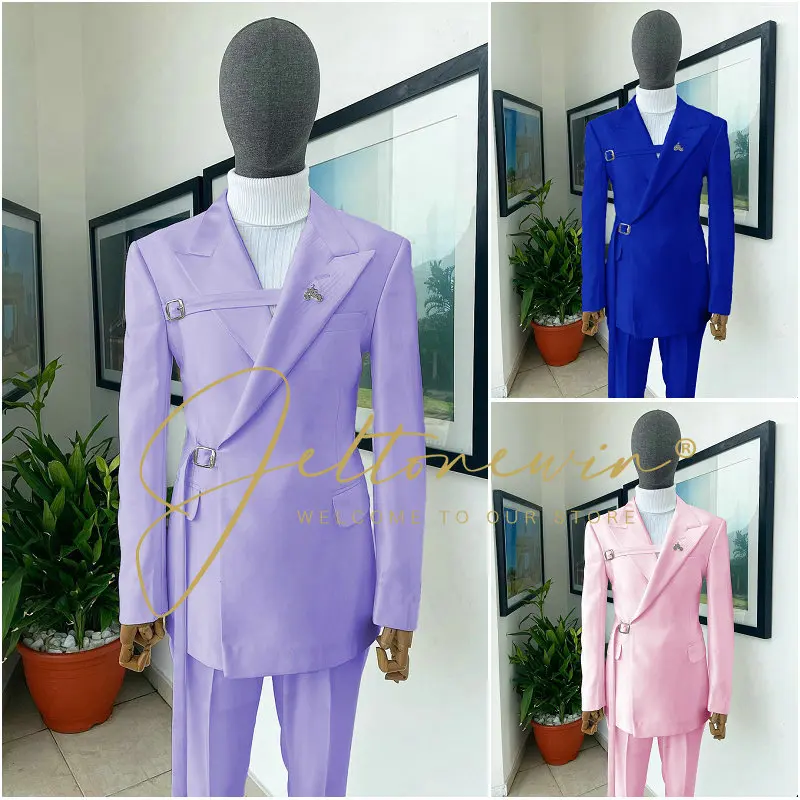 

JELTONEWIN Light Purple Suits Men Groom Wedding Tuxedo Double Breasted Blazer Formal Business Prom Dress 2 Pieces Party Clothes