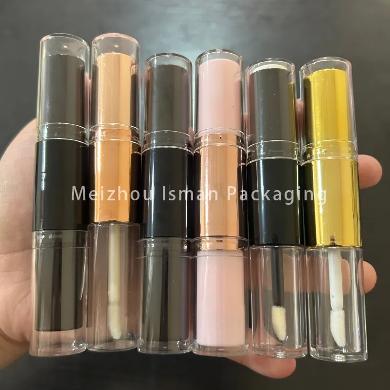 50Pcs 2 in 1 Rose Gold Lipstick Lip Oil Packaging Container Black Double Head Two Sided Dual Lipstick Lipgloss Tube 10ml 4ml