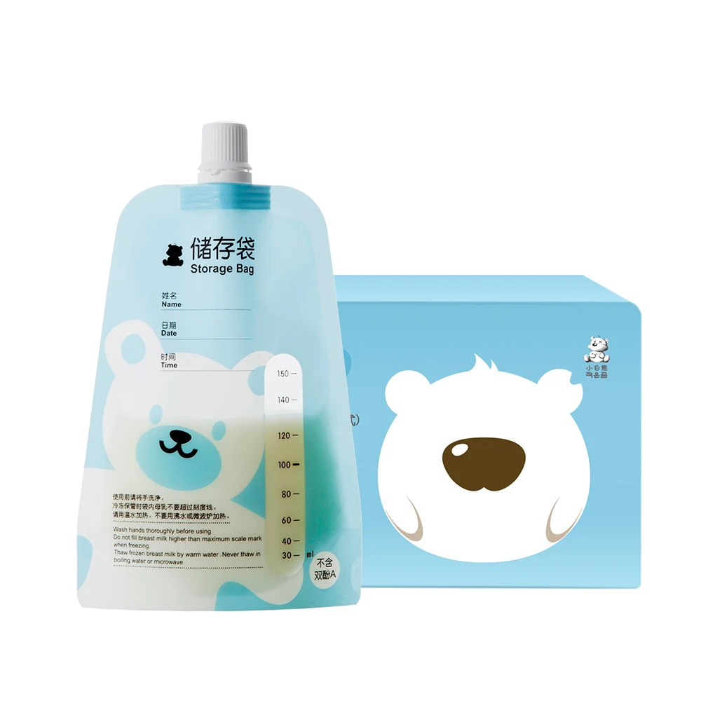 Saco de armazenamento de leite materno Snow Bear, conectado com bomba, 5oz, 150ml, 30pcs