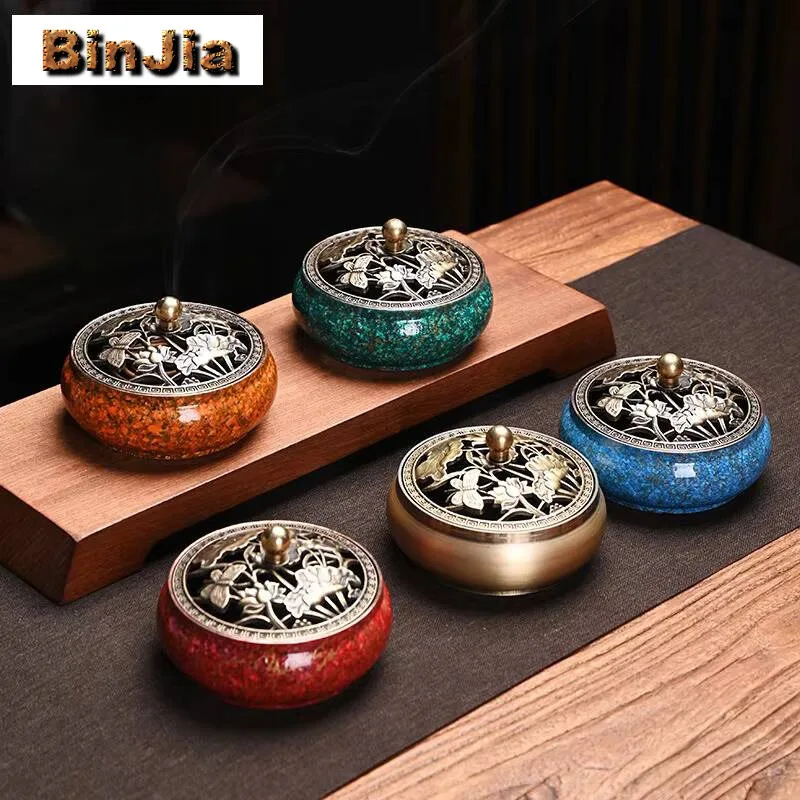 Chinese Lacquer Craft Series Lotus Incense Burner Hollow Lid Pond Night Plate Line Sandalwood Agarwood Smoking Censer Holder