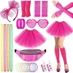 80s Party Costume Accessories Leg Warmer Earrings Fishnet Gloves Necklace Glasses Bracelet Headband, Retro Outfit For 80s Party