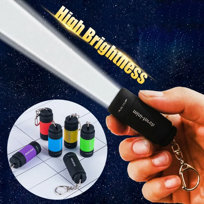 LED Mini Torch Light USB Rechargeable Waterproof Keychain Flashlight Portable Outdoor Hiking Camping Emergency Lighting Lamp