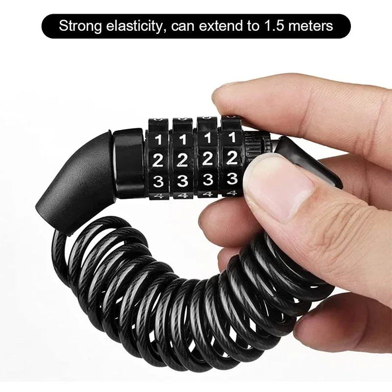 Motorcycle Bicycle Anti-Theft Chain 4-Digit Password Combination Helmet Lock Safety Portable Cable Lock Durable Wire Rope