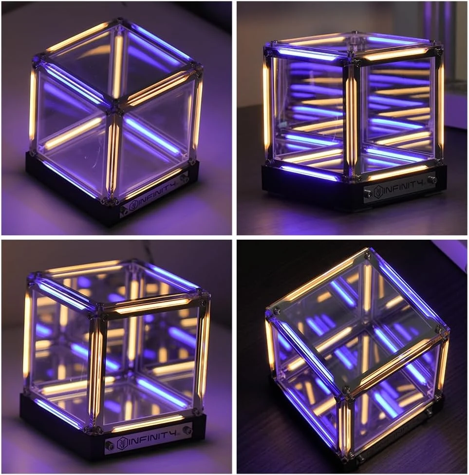Infinity Cube Light, Infinity Mirror Cube 4D Acrylic LED Abyss Effect Touch Switch Dimmable Rechargeable Mood Night Light