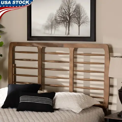 Modern Queen Spindle Wood Headboard Ash Walnut Back Support for Bedroom Assembly Required