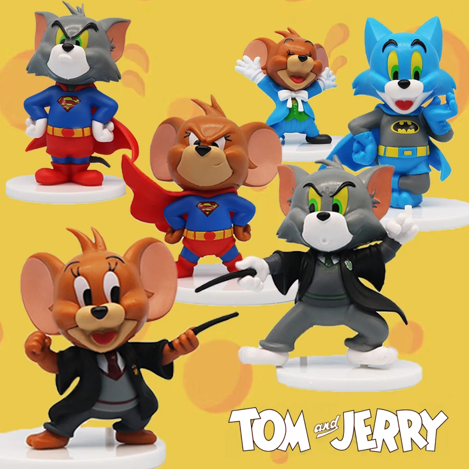 6pcs Cartoon Tom Cat Mouse Jerry Car Decoration Cute Desk Decorations Doll Miniature Action Figures for Fun Style Kids Gifts