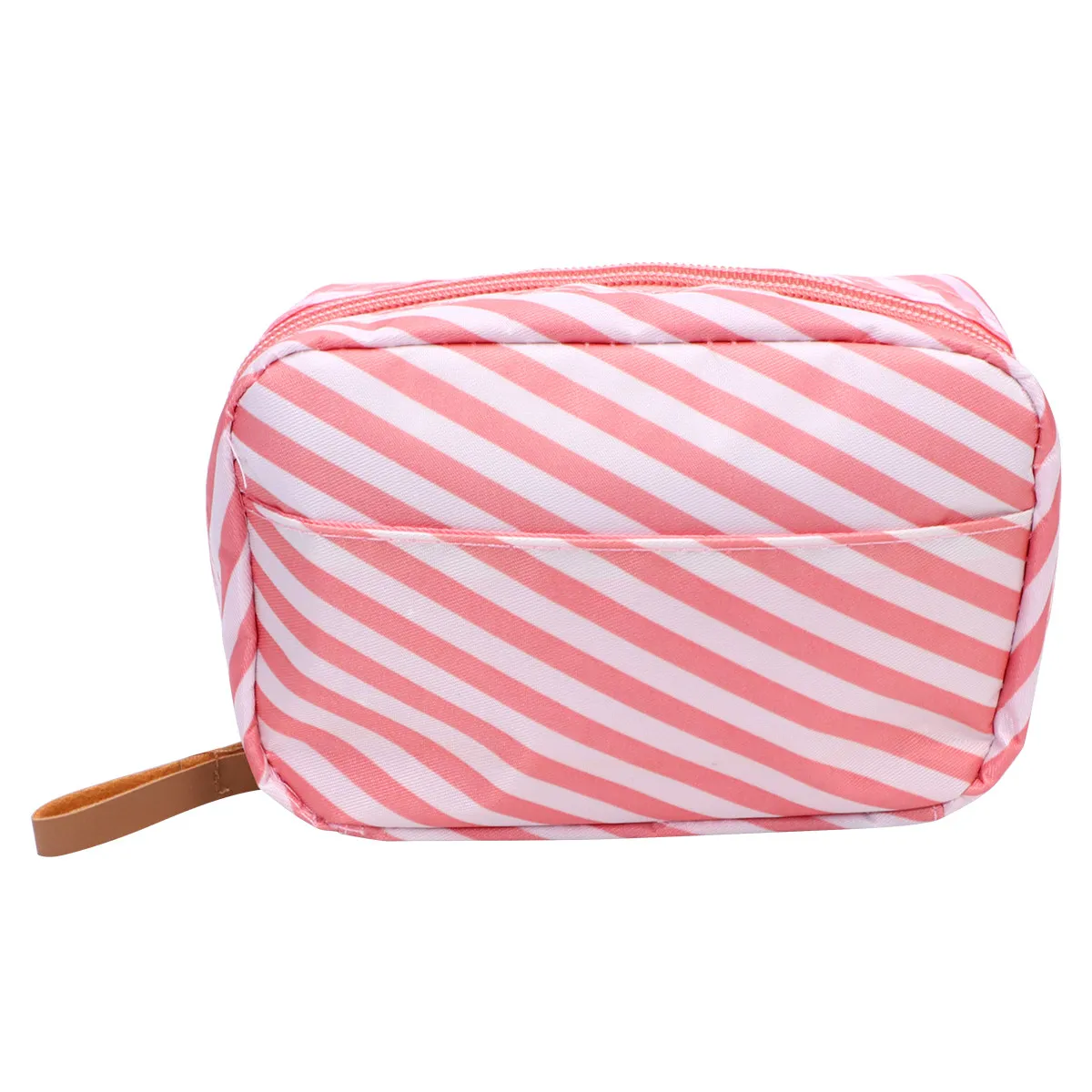 Bolsa de Maquiagem Impermeável Portátil Leve Organizador de Produtos de Higiene para Viagem Rosa Listrado Tamanho Compacto Secagem Rápida