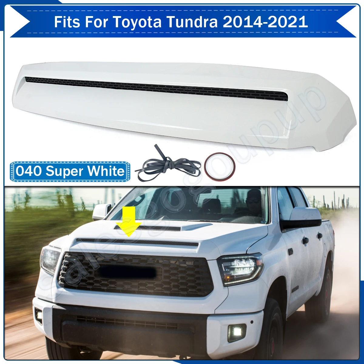 Front Hood Bulge Scoop Molding Grille For Toyota Tundra 14-2021 040 Super White